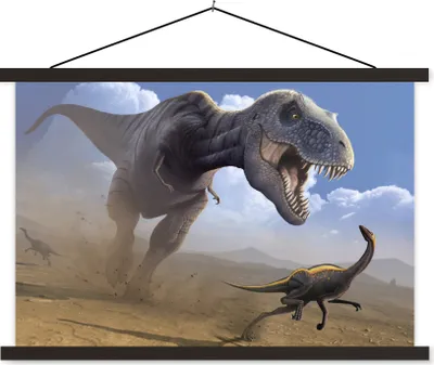 Produktbild von MuchoWow® Textilposter Dino - Wildlife - Zeichnung - Kinder - Kinder - Kinder 90x60 cm mit schwarzem Rahmen - Aufhängungssatz