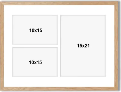 Produktbild von aFFa frames Tisar, Bilderrahmen aus Holz, Acrylglasfront, Mehrfach Bilderrahmen, Bildergalerie, Fotogalerie mit Passepartout, 3 Foto-Ausschnitten für 2 Fotos 10x15 cm und 1 Foto 15x21 Beige, 30x40 cm