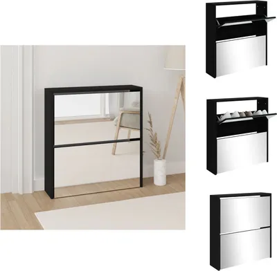 Produktbild von vidaXL Schuhschrank mit Spiegel 2 Fächer Schwarz 63x17x67 cm -  Schuhregale & -schränke