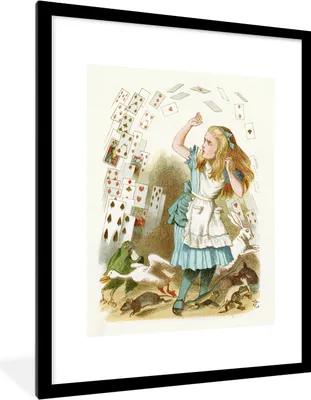 Produktbild von MuchoWow® MuchoWow® Gerahmtes Poster Vintage Illustration Alice mit Spielkarten 60x80 cm - Poster mit zchwarzem Bilderrahmen - Wohnzimmer - Dekorationen - Prämie