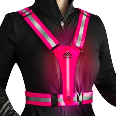 Immagine prodotto di Gilet di sicurezza con LED, riflettente, rosa, ricaricabile tramite USB, taglia unica