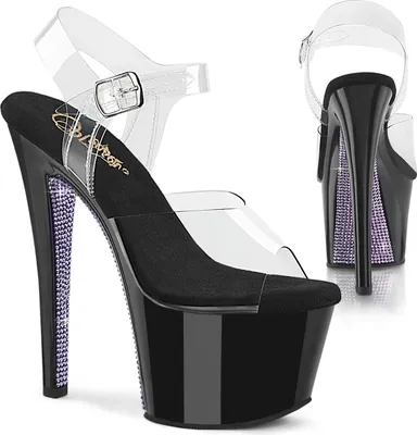 Produktbild von SKY-308CRS Pleaser High-Heels Plateausandaletten klar schwarz lavendel Strass