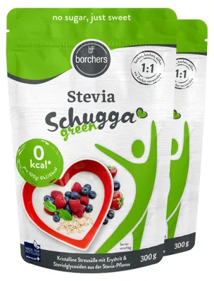 Produktbild von BORCHERS Schugga green, Kristalline Streusüße, Stevia-Erythrit Mischung (2x300g)