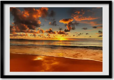 Produktbild von Bild - Bilder - Bilderrahmen - 70 cm x 50 cm - MDF-Rahmen, Wandkunst Sonnenuntergang am Strand