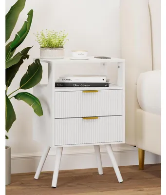 Immagine prodotto di Tavolino da notte con 2 cassetti e ripiano aperto, colore bianco, dimensioni 39x29x65 cm
