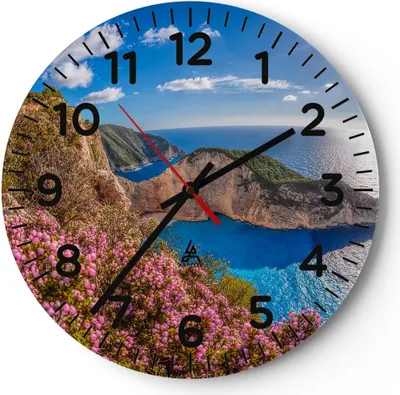 Produktbild von Wanduhr - Rund - Glasuhr - Meer Sommer Blume - 30x30cm - Schleichendes Uhrwerk - Lautlos - zum Aufhängen bereit - Dekoration Modern - Wanddekoration aus Glas - C4AR30x30-3741