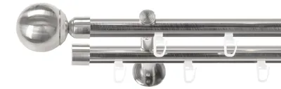 Produktbild von SN Deco Gardinenstange Innenlauf Reims, 19 mm, 2-läufig, Stahl, Komplett-Set mit Ringen, Profilträger, 180 cm, edelstahl optik