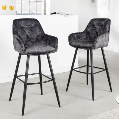 Produktbild von Design Barhocker MILANO grau Samt Barstuhl mit Chesterfield Steppung