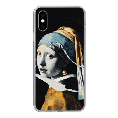 Produktbild von MuchoWow® Handyhülle Schutzhülle Hülle für iPhone X Mädchen mit Perlenohrring - Gold - Schwarz - Weiß Silikon Softcase Handy Hülle - Handyhülle