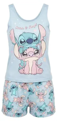 Produktbild von Disney Stitch Angel Damen kurzarm Pyjama Shorts Shirt – Lila / XL
