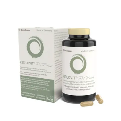 Immagine prodotto di Resilovit Pre Period 60 capsule, integratore alimentare, vitamine, minerali, estratti vegetali, supporto ciclo