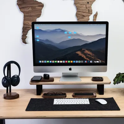 Produktbild von Monitor Ständer für den Schreibtisch, Monitorständer aus Holz Eiche 70cm, Bildschirmerhöhung, Schreibtischregal, Monitor Stand Desk Shelf