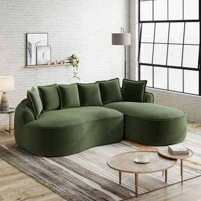 Produktbild von L-förmiges frameless Modulsofa, Chenille Cloud Sofa mit tiefer Sitzfläche, moderne Chaiselongue, extra groß, inklusive Kissen, Wohnzimmer-Ecksofa