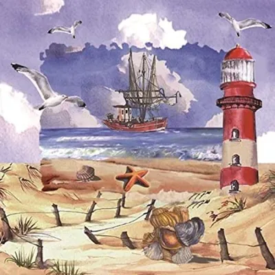 Produktbild von 20 Servietten Fishing on the Coast - Strandszene 33x33cm
