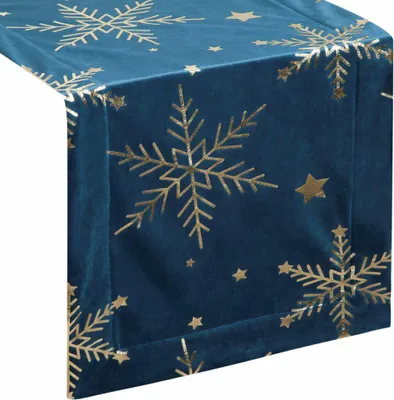 Produktbild von EUROFIRANY | Weihnachts-Tischband - Dekoband für Tisch - 40 x 140 cm - Dunkelblau - Schneeflockenmuster - Weihnachtsläufer - Weihnachten