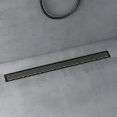 Image de doporro Caniveau de Douche Italienne Extra Plate Gris en Inox 90 cm Drain de Sol à Carreler avec Siphon et Filtre KE110