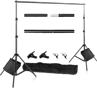Obrázok produktu pre Stojan na pozadie, výškovo nastaviteľný, stabilná konštrukcia statívu, 200 cm x 300 cm, pridať 2 ďalšie vrecia s pieskom