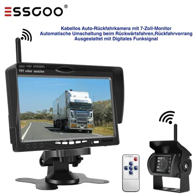 Zdjęcie produktu dla Bezprzewodowa kamera cofania z 7-calowym monitorem HD, kamera do jazdy wstecz z funkcją noktowizji (podczerwień), wodoodporna, kąt widzenia 120 stopni, działająca w paśmie 2 4 GHz, z liniami odległości, przeznaczona do samochodów