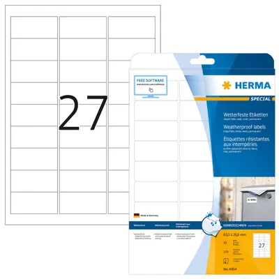 Produktbild von Inkjet-Etiketten A4 weiß 63,5x29,6 mm wetterfest Folie matt 270 St.