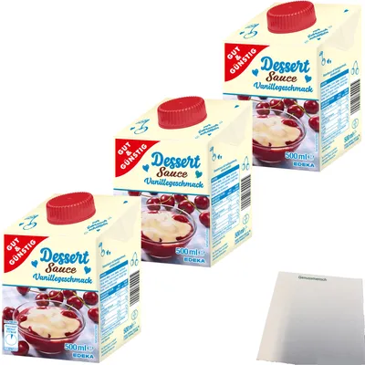 Produktbild von Gut & Günstig sahnige Dessertsauce mit Vanillegeschmack 3er Pack (3x500ml Packung) + usy Block