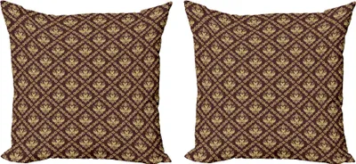 Zdjęcie produktu dla ABAKUHAUS Zestaw poszewek na poduszki w brązowe kwiaty (2 szt.), kompozycja w stylu vintage inspirowana wschodnimi krzywymi, motywami i pociągnięciami, 40 x 40 cm, brązowy jasny wielbłąd