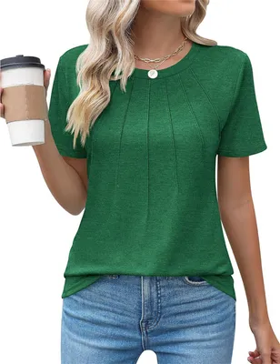 Produktbild von ASKSA Damen T-Shirt Sommer Kurzarm Rundhals Laessig Shirts Tops Tee Elegant Oberteile, Gruen, Groesse: S