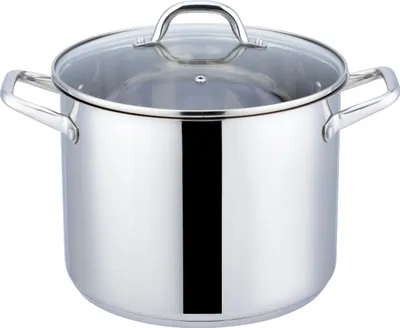 Produktbild von Linnuo Edelstahl Topf 10 Liter mit Glasdeckel - für alle Herdarten inkl. Induktion - Griffe nicht heiß - spülmaschinen- und backofenfest - Kochtopf groß, als Suppentopf Kartoffeltopf Nudeltopf | Cooking Pot, Edelstahl 18/8, induktionsgeeignet