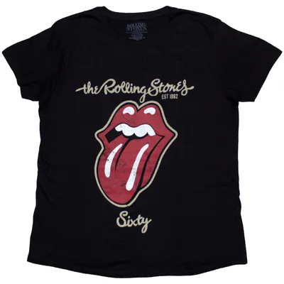Obrázok produktu pre The Rolling Stones Sixty Plastered Tongue (Suede Flock Print) Black L Dámske Tričko