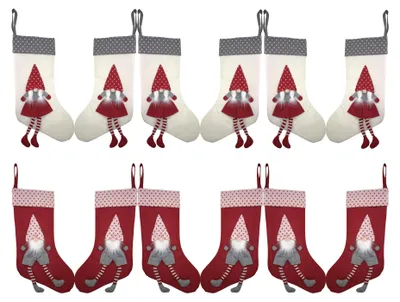 Produktbild von Weihnachtsstrumpf Set – 12 Stück, 42 cm aus Filz, Kamin Nikolausstrumpf zum Aufhängen, Nikolausstiefel zum Befüllen, Weihnachtsstrümpfe Deko, Christmas Stocking für Weihnachten, 2 pro Packung