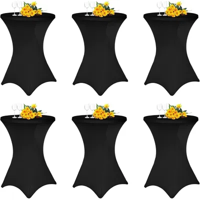 Productafbeelding van Tafelhoezen, set van 6, zwart, voor ronde tafels met een diameter van 80-85 cm. Stretch materiaal met voetenzakken