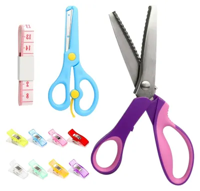 Produktbild von 5mm Zickzackscheren-Set - Nähschere mit 8 Klemmen, Edelstahl-Stoffschere mit weichem Maß, Handwerksscheren-Set, multifunktionale gezahnte Stoffschere für Gewebe und Papier