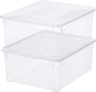 Produktbild von Rotho Clear 2er-Set Aufbewahrungsbox 18l mit Deckel, Kunststoff (PP) BPA-frei, transparent, 2 x 18l (40.0 x 33.5 x 17.0 cm)