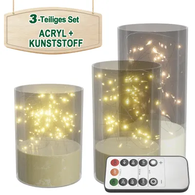 Imagen del producto de LILIIN, juego de 3 velas LED parpadeantes, con mecha 3D de acrílico, lámparas con forma de meteoro, control remoto, temporizador, transparentes