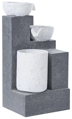Produktbild von BELIANI LED Gartenbrunnen Grau Harz 62 cm hoch Steinoptik Granitoptik mit Kabel Komplettset Modernes Design 3 Säulen Terrassenbrunnen Zierbrunnen