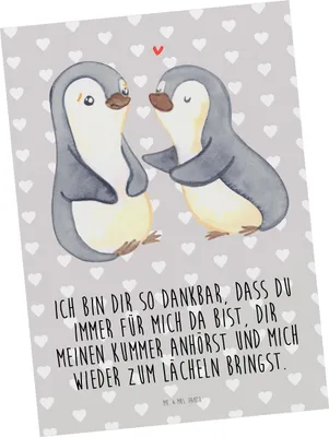 Produktbild von Mr. & Mrs. Panda Grußkarte Pinguine trösten - Grau Pastell - Geschenk, Postkarte, Ansichtskarte, Hochzeitstag, Ansichtskarten, Postkarten, Valentinstag, Freundin, für