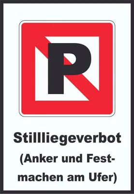 Produktbild von Liegeverbot für Wasserfahrzeuge Symbol und Text Halten verboten A3 Rückseite selbstklebend