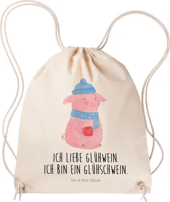 Produktbild von Mr. & Mrs. Panda Beutel Schwein Glühwein - Transparent - Geschenk, Baumwollbeutel, Jutebeutel, gym tasche, Weihnachtsmarkt, Weihnachten, Glühschwein, Punsch, Rucksack