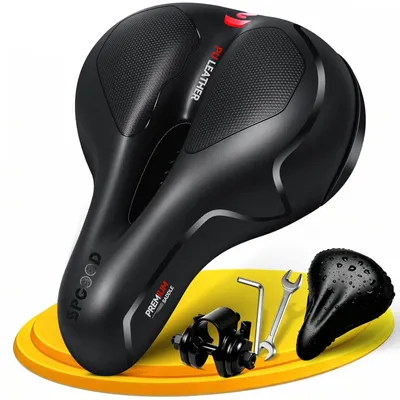 Image de Selle de vélo - Mousse à mémoire de forme - Ergonomique - 25 x 21 cm - Housse imperméable