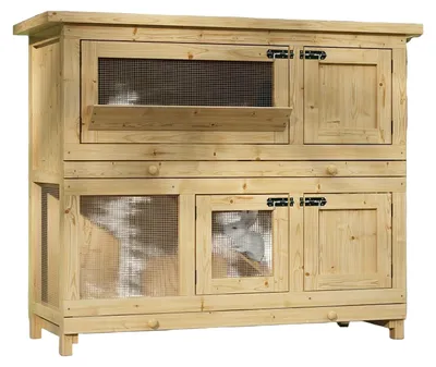 Produktbild von Kaninchengehege für zwei Tiere – Holzgehege – Gehege für Kleintiere – Innen- und Außenbereich – Holzställe – 120x48x102 cm