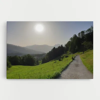 Produktbild von ARTHUB® Leinwandbild 50x70 cm, Foggy Rural Road | Wohnzimmerdekoration, Hängende Bilder, Wanddekoration, Heimdekoration, Landschaften, Ländlich