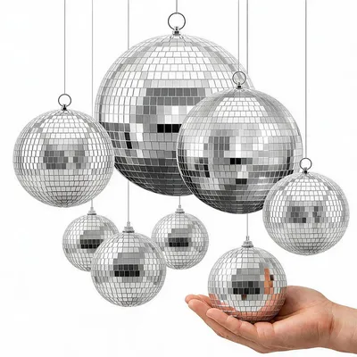 Produktbild von Spiegelkugel - Discokugel - 10/15/20/30 cm - Mit 8 Aufhängeringen - 360° Lichtreflexion - Wiederverwendbar - Für Party, DJ und Tanzclub