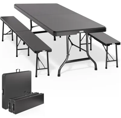 Productafbeelding van Biertafelset - Met bankjes - Inklapbaar - Kunststof - 180 cm tafel - 2 banken