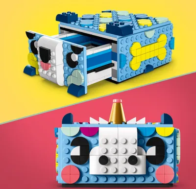Produktbild von LEGO 41805 DOTS Tier-Kreativbox mit Schubfach, Mosaik-Bastelset für Kinder zum Aufbewahren von Schmuck oder als Schreibtisch-Organisierer, DIY Geschenk mit Tiermotiven zum Basteln