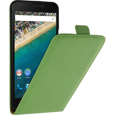 Produktbild von PhoneNatic Kunst-Lederhülle kompatibel mit Google Nexus 5X - Flip-Case grün + 2 Schutzfolien
