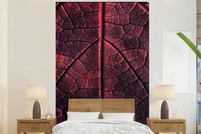 Produktbild von MuchoWow® Fototapete für Wohnzimmer oder Schlafzimmer Wandtapete Vinyl Motivtapete Abstrakt - Rot - Blätter - Pflanze - 145x220 cm - Wanddekoration