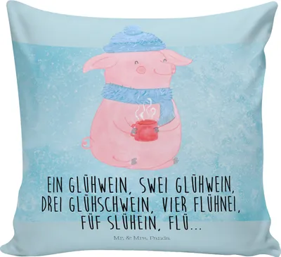 Produktbild von Mr. & Mrs. Panda kuschelkissen 40x40 Schweinchen Glühwein - Eisblau - Geschenk, Betrunken, Sofakissen, kissen bedruckt, Spruch, Weihnachtsmarkt, Dekokissen Sofa, für