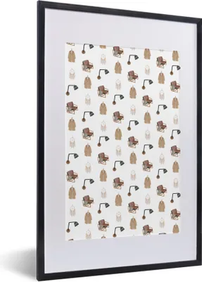 Produktbild von MuchoWow® MuchoWow® Gerahmtes Poster Schlafzimmer - Muster - Grau 40x60 cm - Poster mit zchwarzem Bilderrahmen - Poster in Rahmen