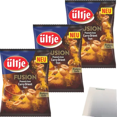 Produktbild von ültje Erdnüsse Fusion Curry Orient Style 3er Pack (3x150g Beutel) + usy Block