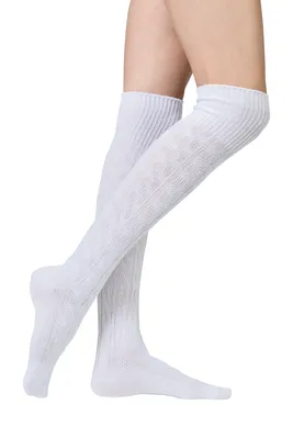 Produktbild von Vincent Creation® Stiefel Kniestrümpfe mit Umschlag, Zopfmuster, Grobstrick One Size weiss
