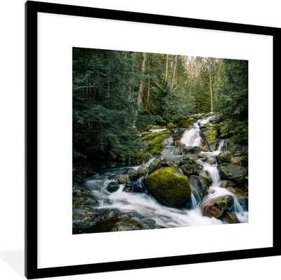 Produktbild von MuchoWow® Gerahmtes Poster Natur - Wasserfall - Bäume - Herbst 40x40 cm - Poster mit Schwarzem Bilderrahmen Wandposter Rahmen Foto Bilder - Poster - Plakat im Rahmen